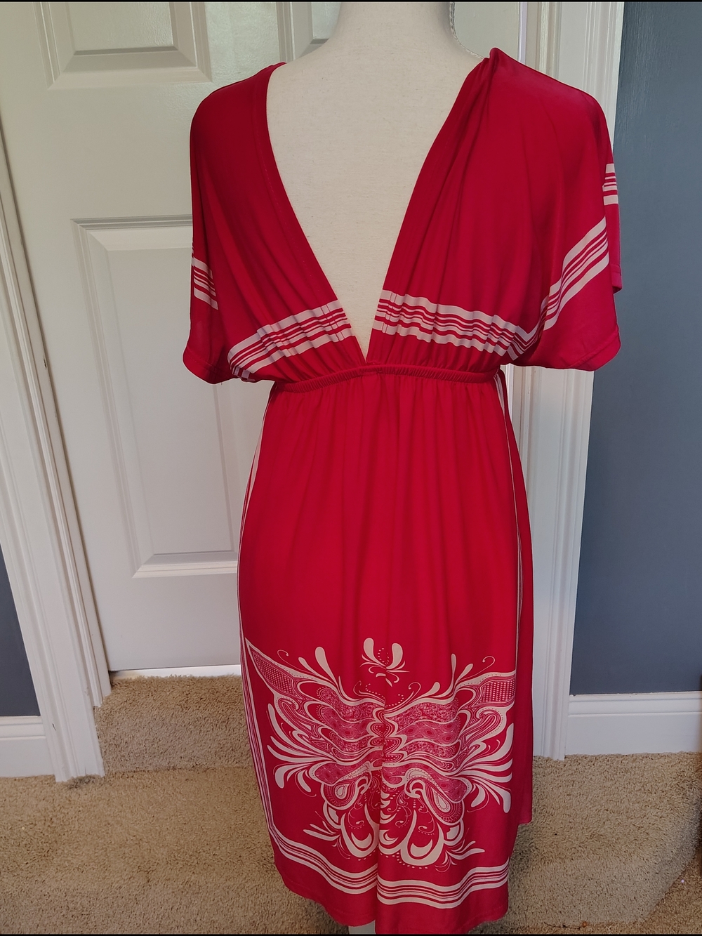 Pink V-Neck Floral Print Midi Dress Large Cruise Vacation Beach - Picture 3 of 6